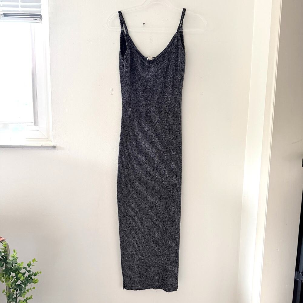 Contempo Casuals Vintage Metallic Silver Black Slip Bodycon Maxi Dress 90s